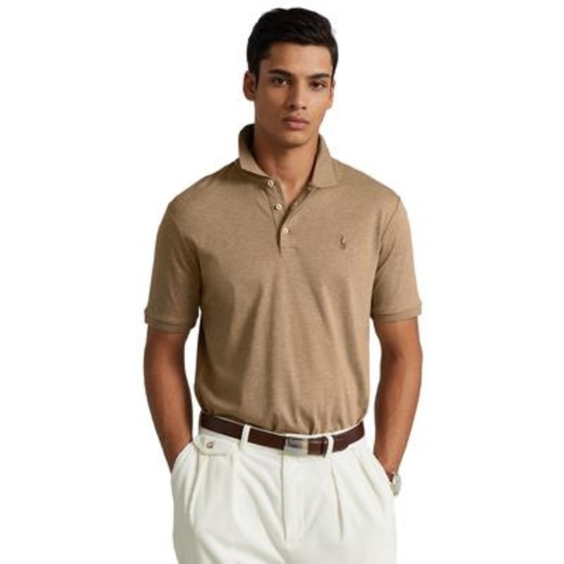 Polo Ralph Lauren Men's Custom Slim Fit Polo Shirt Heather Brown Large