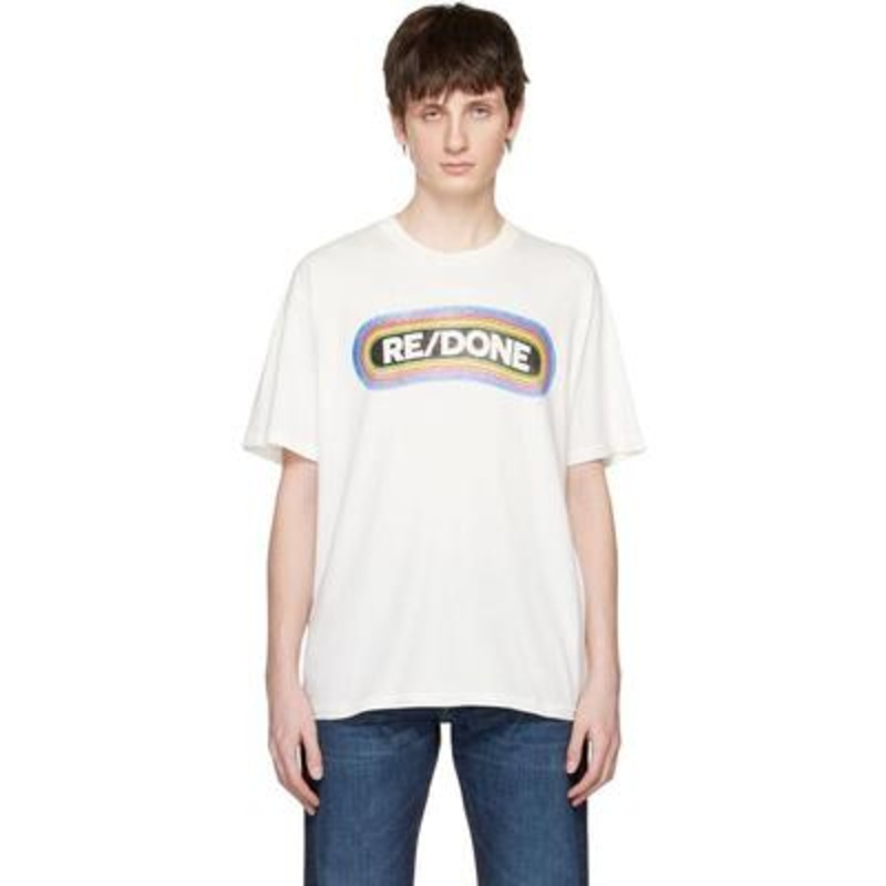 Re/Done Vintage Rainbow Mens Short Sleeve T Shirt White Medium