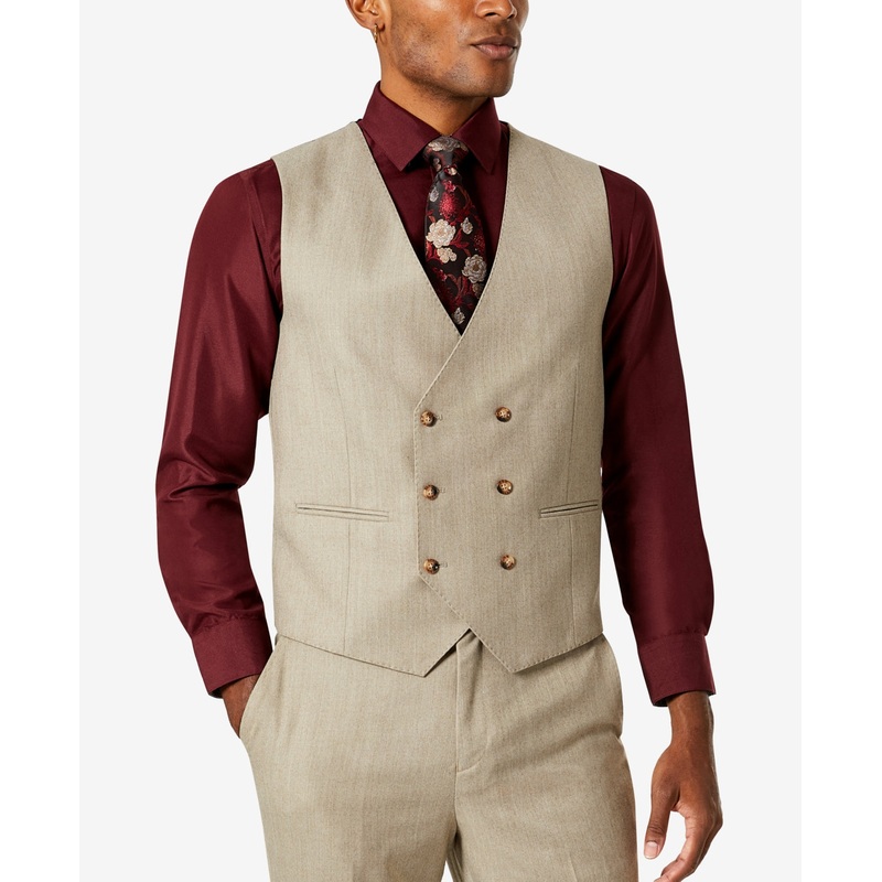 Tayion Collection Men's Wool Suit Vest  Camel Lt Beige Medium