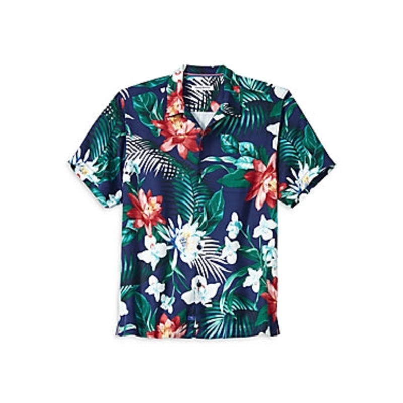 Tommy Bahama Men's Crescent Grove Silk Camp Shirt Navy Xl