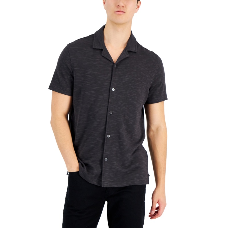Alfani Men's Black Slub Pique Camp Collar Shirt Size Small