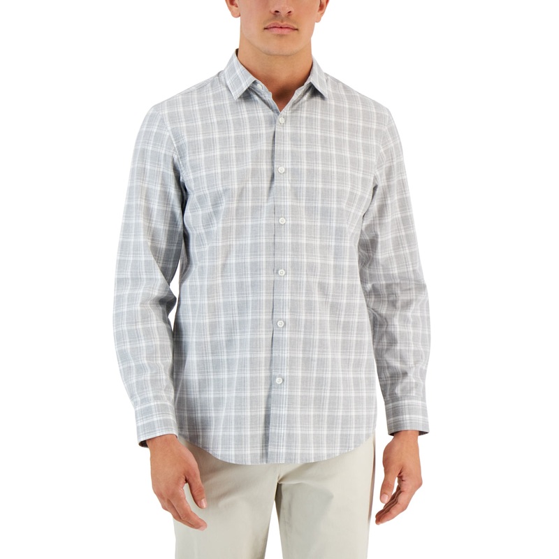 Alfani Men's Caro Classic fit Plaid Shirt  Grey Xl