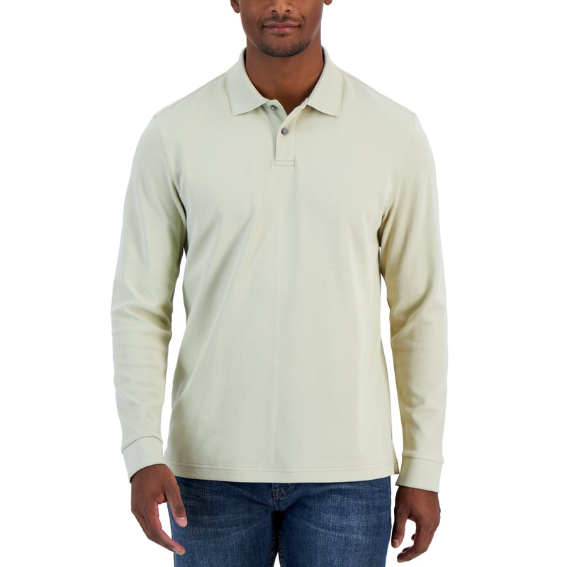 Alfani Men's Classic fit Long sleeve Polo Shirt Lt Beige 2XL