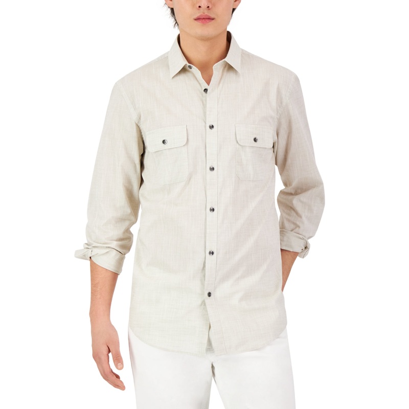 Alfani Men's Regular fit Solid Shirt Lt Beige Medium
