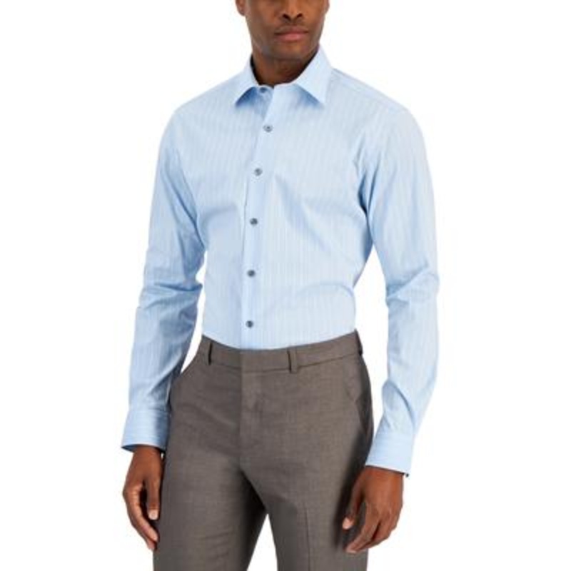 Alfani Men's Slim Fit Stain Resistant Dress Shirt  Lt Blue White Navy 15-15 1/2