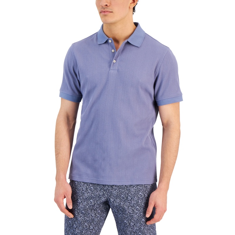 Alfani Men's Textured Stripe Sweater Polo  Camminare Noir  Blue Xl