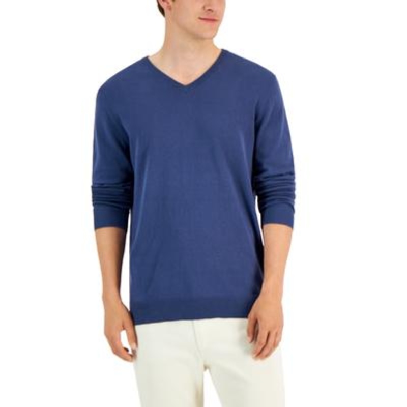 Alfani Men's V-neck Ribbed Trim Sweater Dark Blue Small