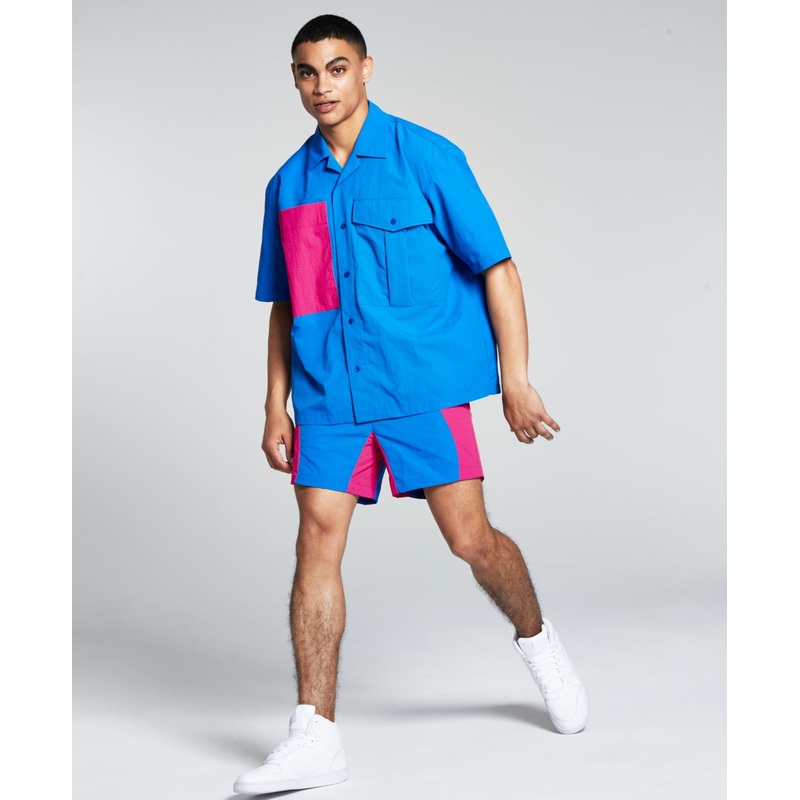 And Now This Men's Colorblock Button down Shirt  Blue Xl