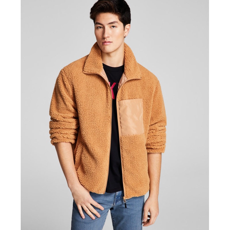 And Now This Men's Fleece Zipper Jacket With Chest Pocket  Tan  Beige Medium