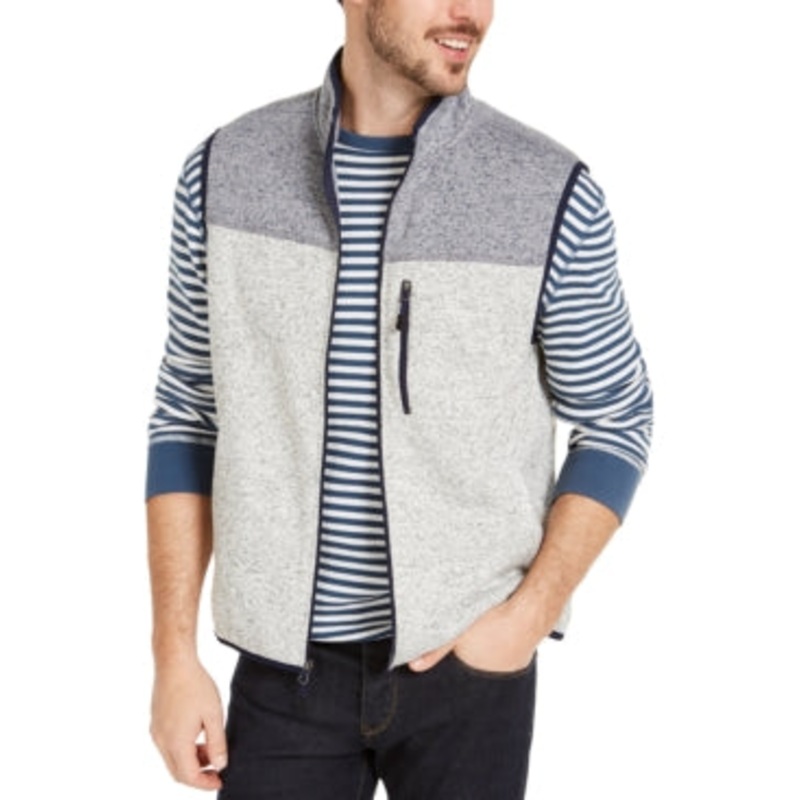 Club Room Men's Colorblock Fleece Sweater Vest Gray Small