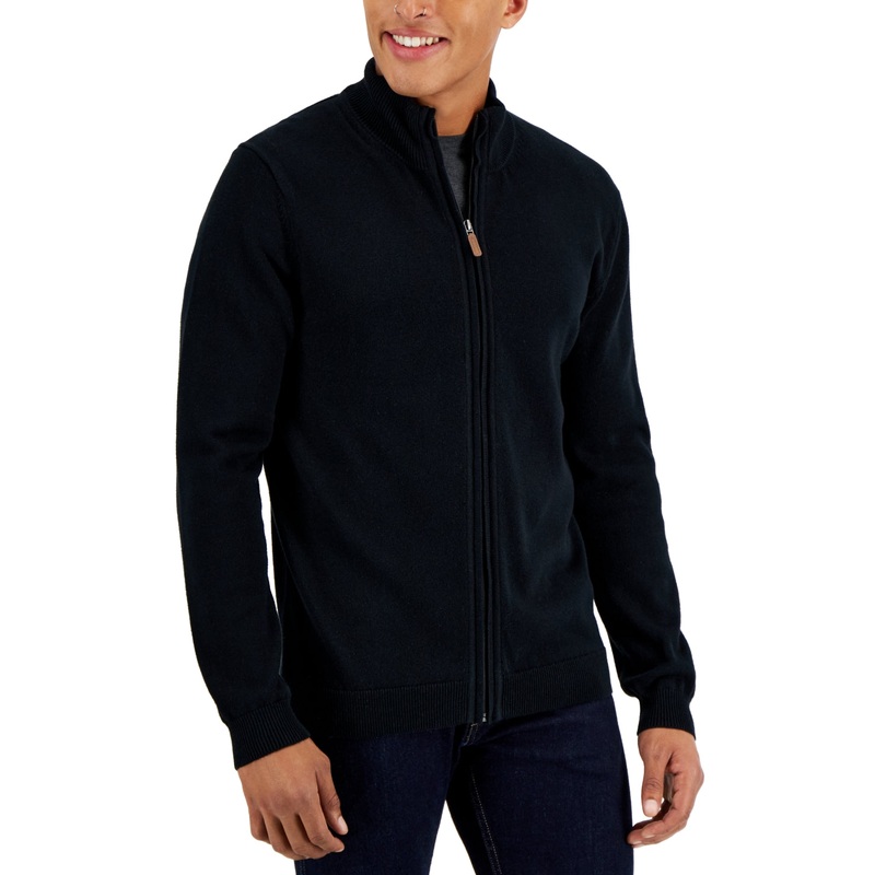 Club Room Men's Fullzip Sweater  Deep Black  Size Large