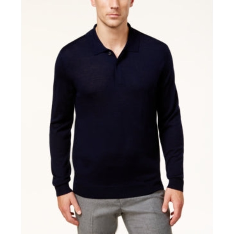 Club Room Men's Merino Wool Blend Polo Sweater Navy Blue 2XL