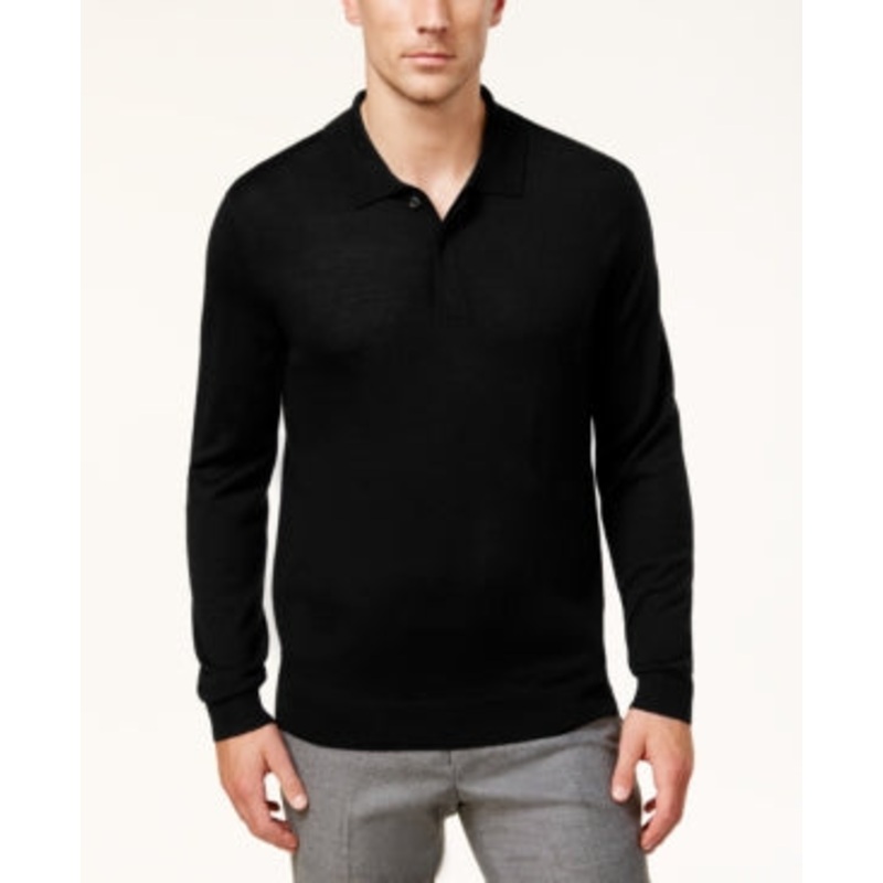 Club Room Men's Merino Wool Polo Sweater Deep Black Size Small