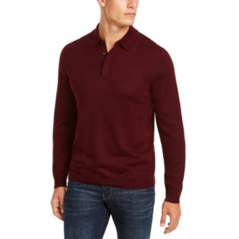 Club Room Men's Merino Wool Polo Sweater  Red Plum XL
