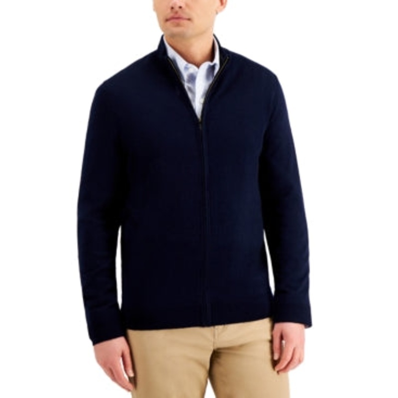 Club Room Men's Merino Zip front Sweater  Navy Blue  Large
