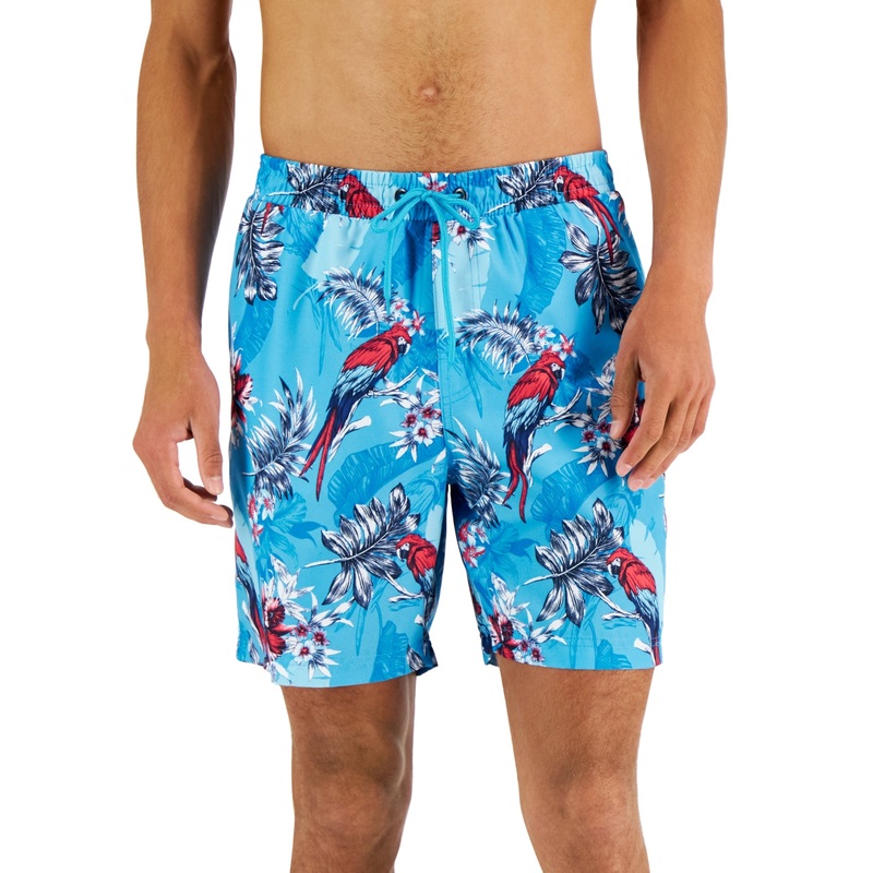Club Room Mens Tropical Bird print Swim Shorts Blue 2XL