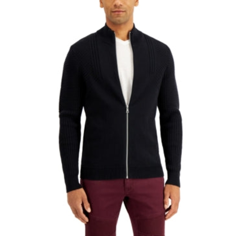 International Concepts Men's Champ Zip Sweater  Deep Black Large