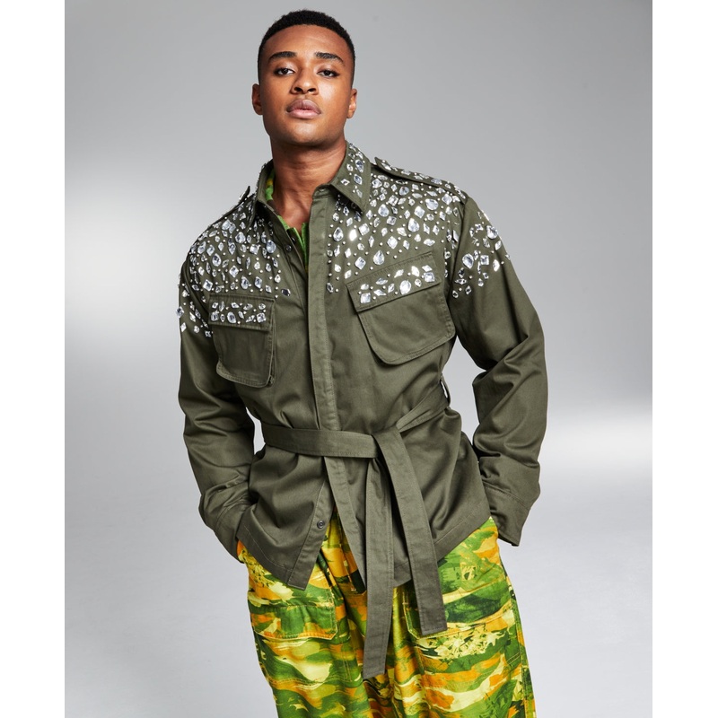 And Now This 5:31 By Jerome Lamaar Men's Crystal Military Jacket Dark Gray Xl