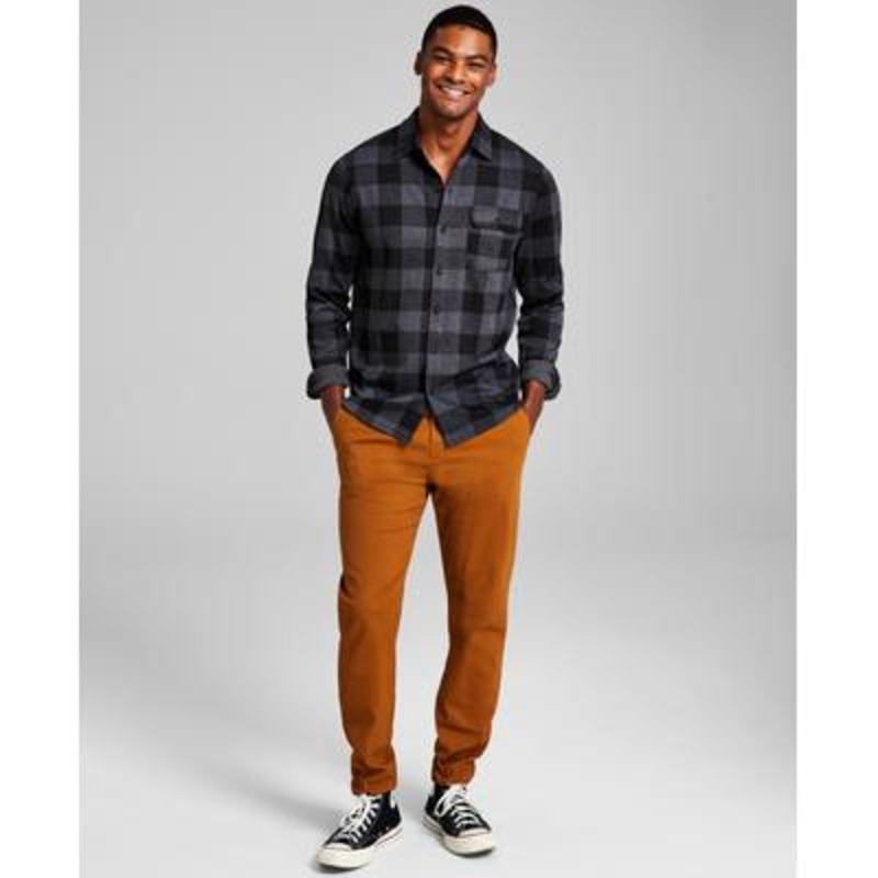 And Now This Men's Charcoal Grey Plaid Longsleeve Buttonup Shirt Us Xxl
