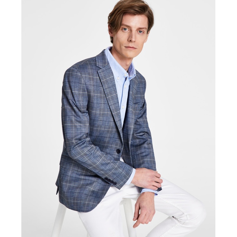 Bar III Men's Slim fit Blue Plaid Sport Coat  Size 38R/M37.5