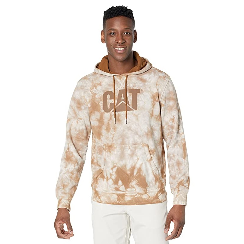 Caterpillar Men's Printed Hoodie Tie Dye Sweatshirt Gold Medium