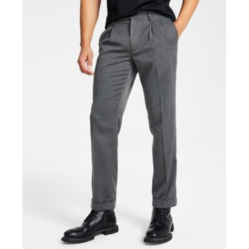 INC International Concepts Men's Classic Herringbone Pleated Pants  Black 2XL