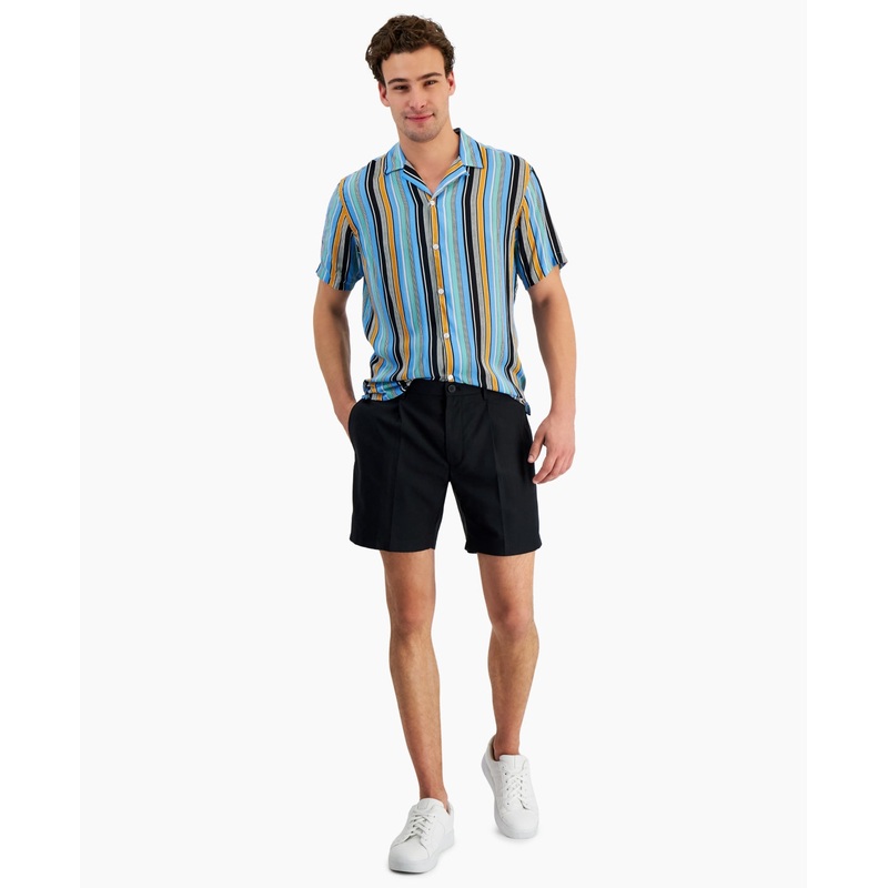 INC International Concepts Mens Regular fit Pleated 7" Shorts Black 33 Reg