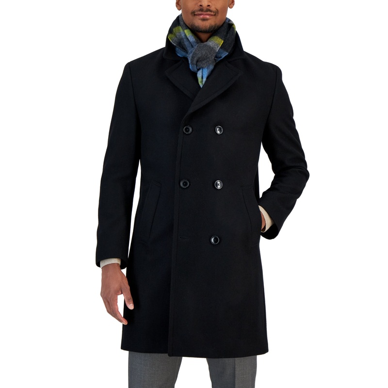New Nautica Men's Double Breasted Wool Overcoat  Black 46R/M37.5