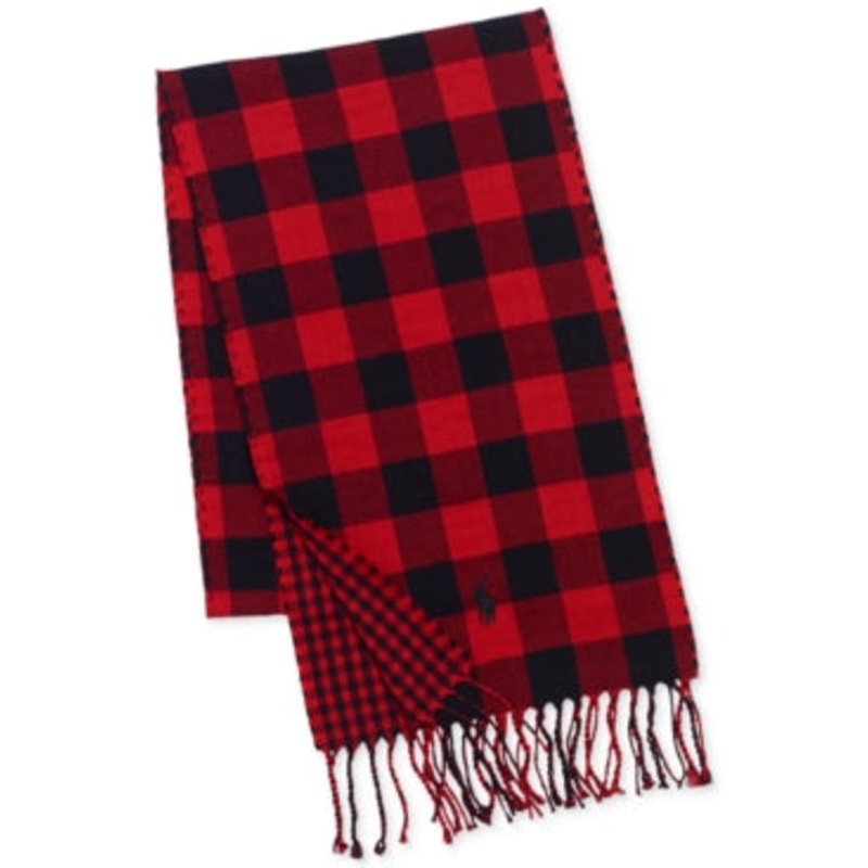 Polo Ralph Lauren Men's Reversible Check Scarf  Bright Red Osfa Reg