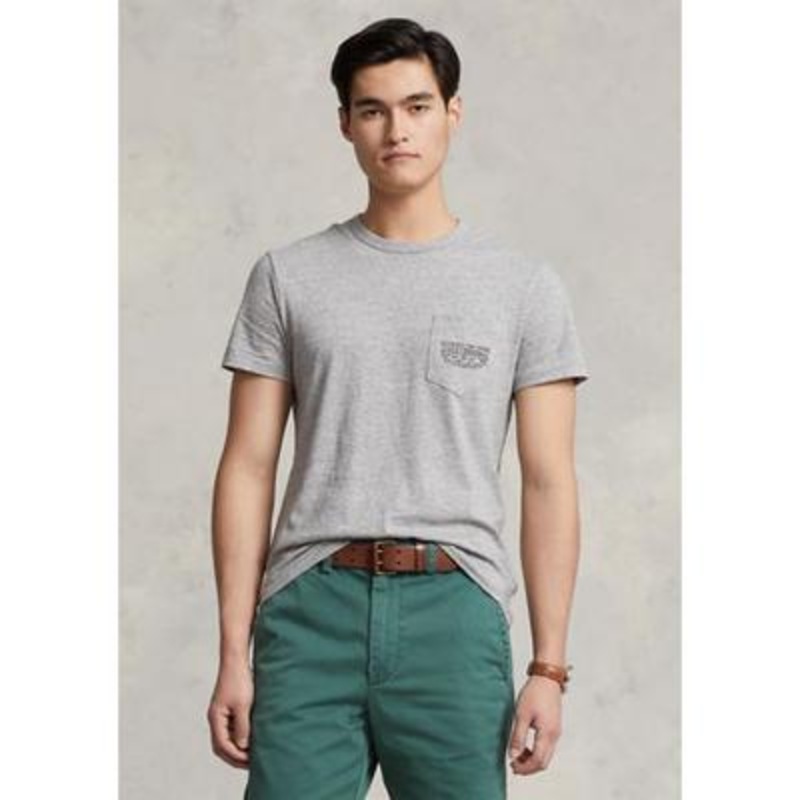 Polo Ralph Lauren Mens Classic Fit Logo Pocket T shirt Polo Gray Small