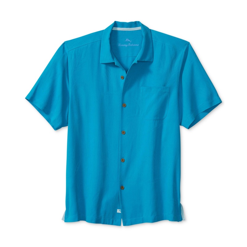 Tommy Bahama Mens Weekend Tropics Silk Shirt Blue Medium