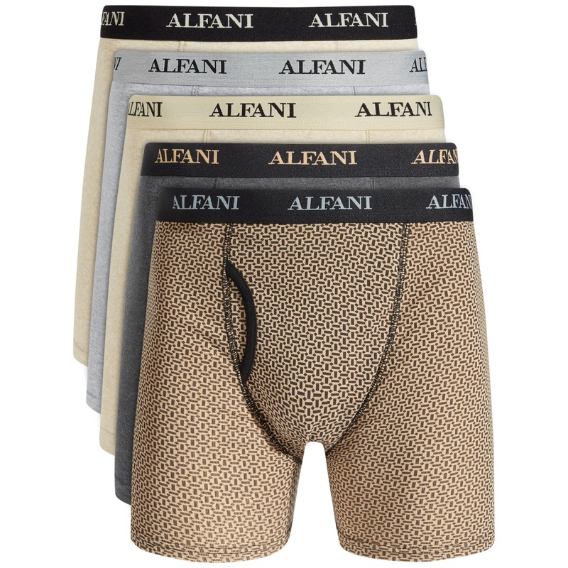 Alfani 5 Pack Tile & Solid Boxer Briefs Black Tan Small