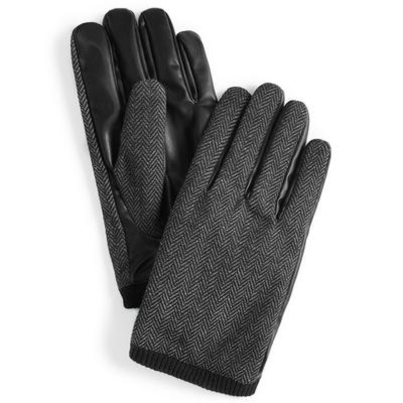 Alfani Men's Dressy Herringbone Gloves  Black Large
