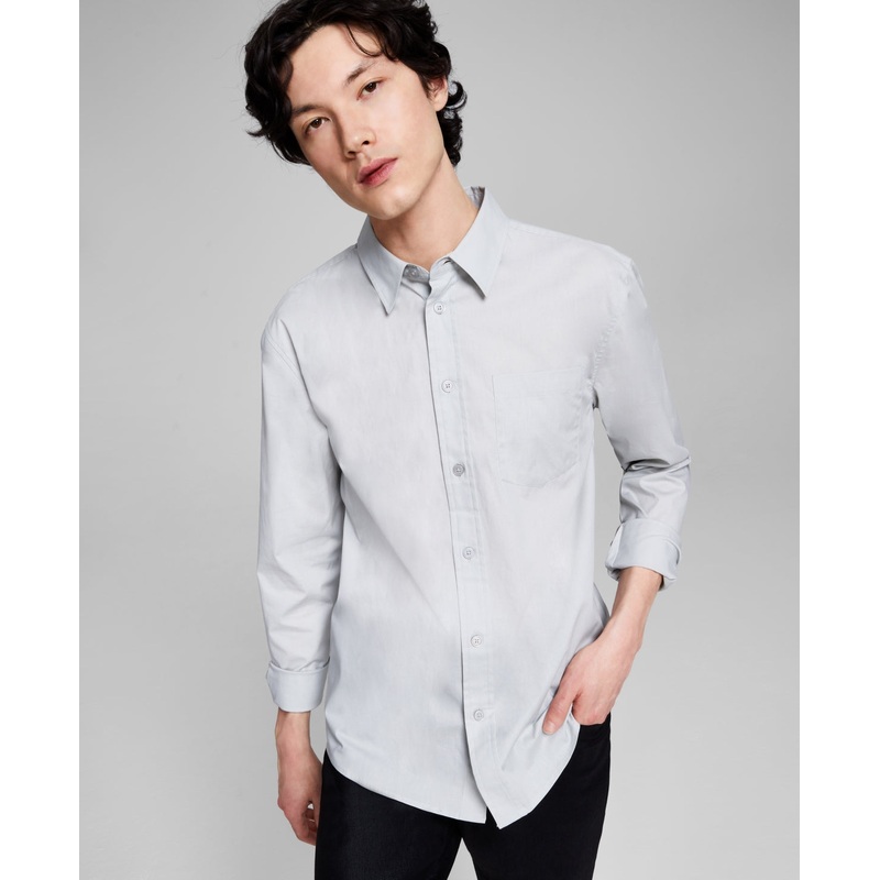 And Now This Men's Poplin Long sleeve Button Down Shirt Light Grey XL