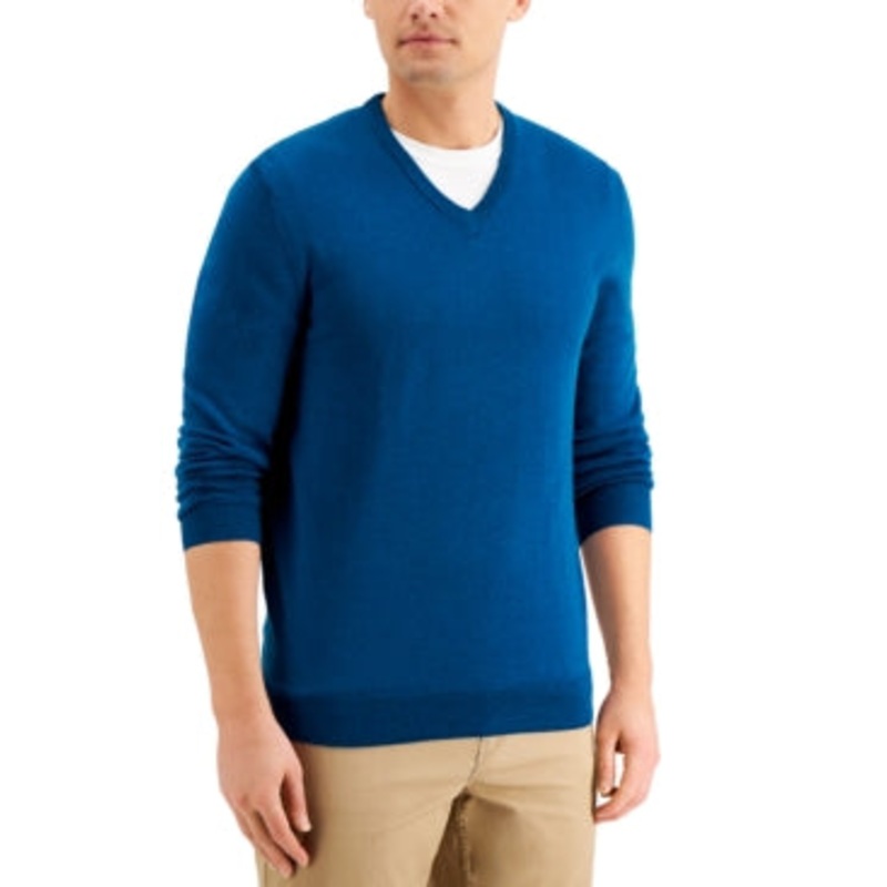 Club Room Men's Dark Blue Merino Wool Vneck Sweater Medium