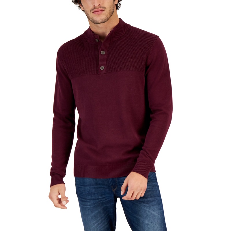 Club Room Men's Mock Neck Henley Pullover Sweater Xl Purple