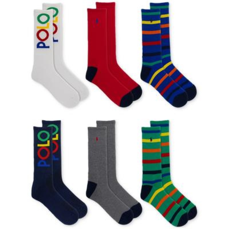 Polo Ralph Lauren Men's Rainbow Polo Crew Socks 6Pack