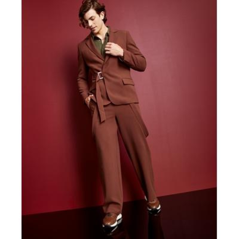 Royalty by Maluma Mens Belted Asymmetric Blazer  Brown Large