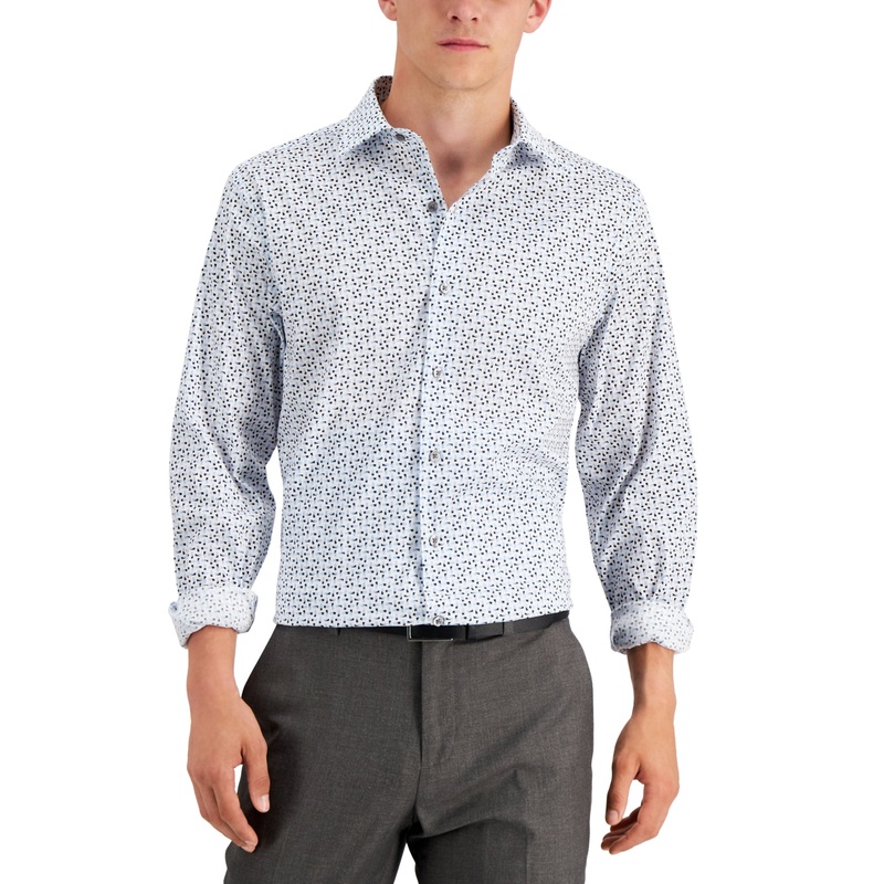 Alfani Men's Slim Fit White Navy Dress Shirt 14 14.5 32 33