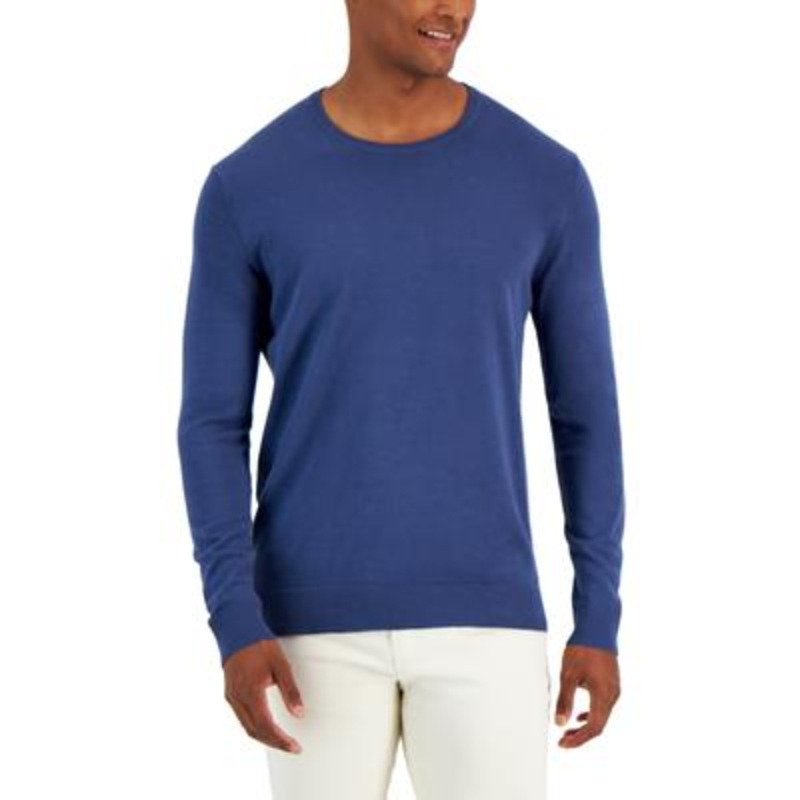 Alfani Men's Solid Crewneck Sweater  Blue Nite XL