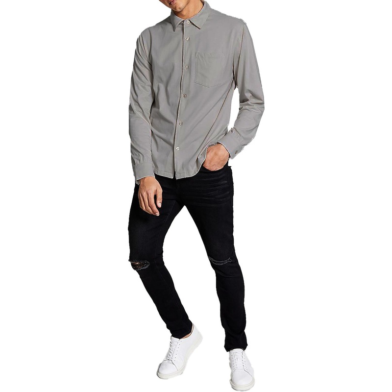 And Now This Men's Knit Collared Button down Shirt Light Grey  Xl