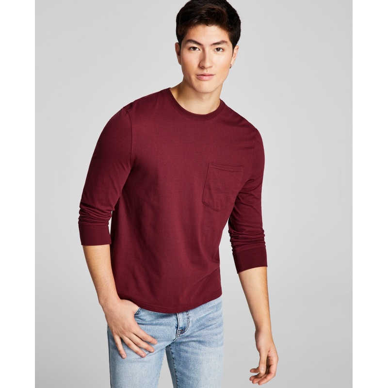 And Now This Men's Pocket Long sleeve T shirt  Tawny Port & Bright Red Medium