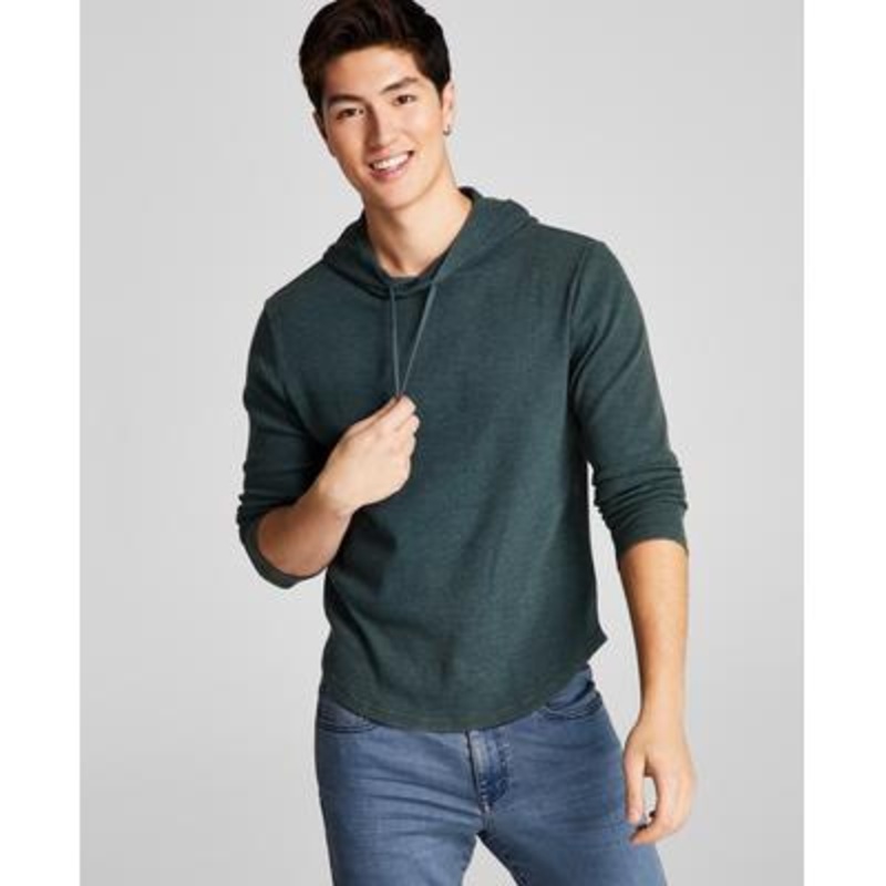 And Now This Men's Thermal Waffle knit Hooded T shirt  Darkest Spruce  Small