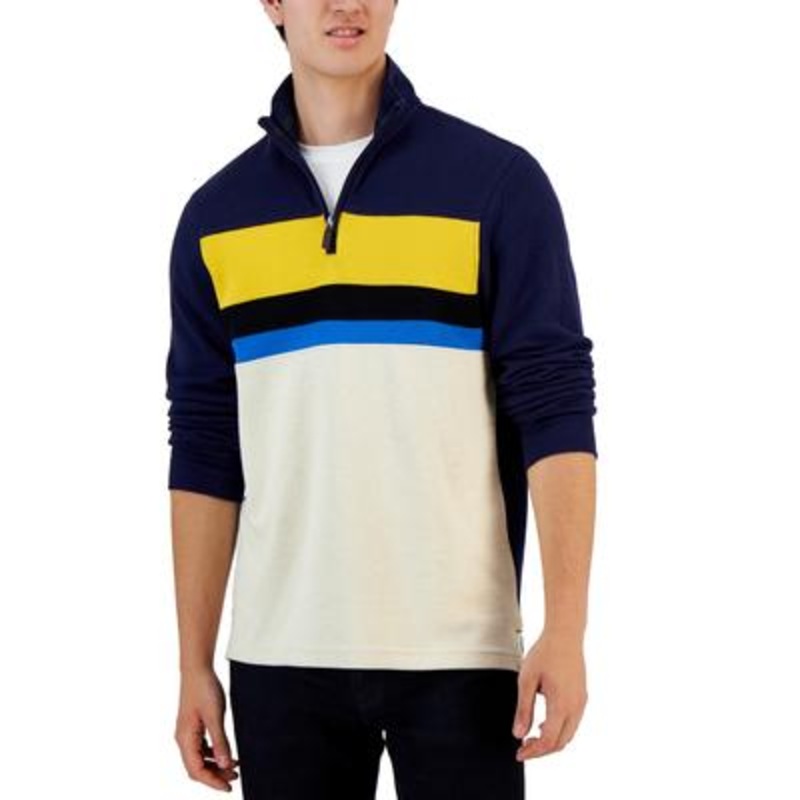 Club Room Men's 1/4 Zip Mock Neck Pullover Sweater Navy Large