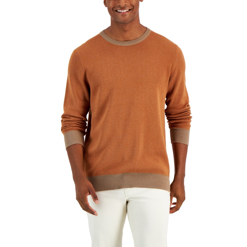 Club Room Men's Brown Striped Crewneck Sweater Size Large