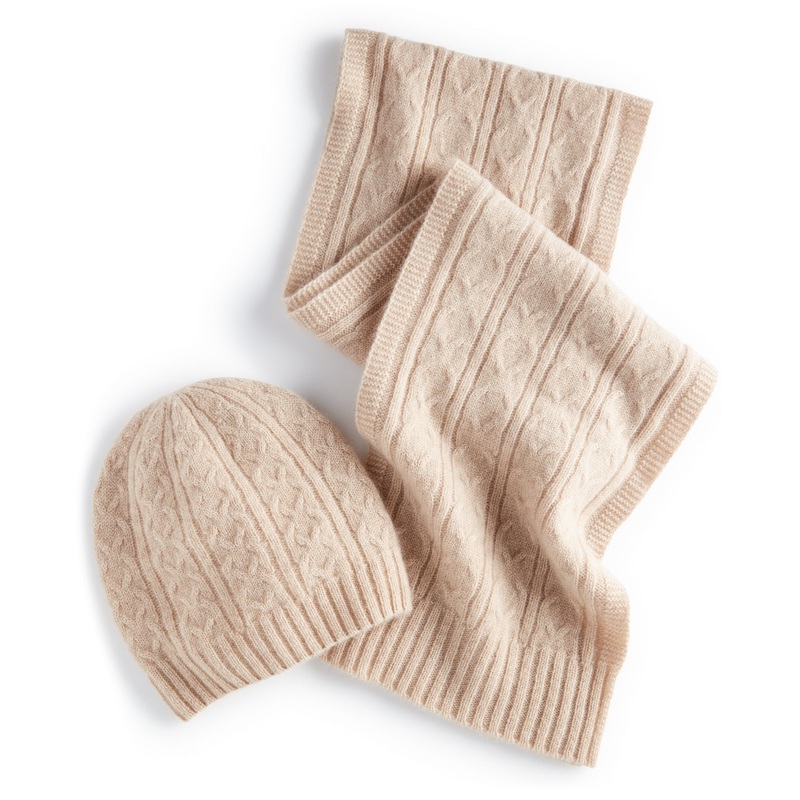 Club Room Men's Cashmere Hat & Scarf Set Camel
