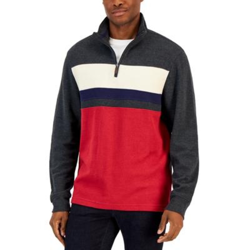 Club Room Men's Colorblocked 1/4 Zip Mock Neck Pullover Sweater Gray Large