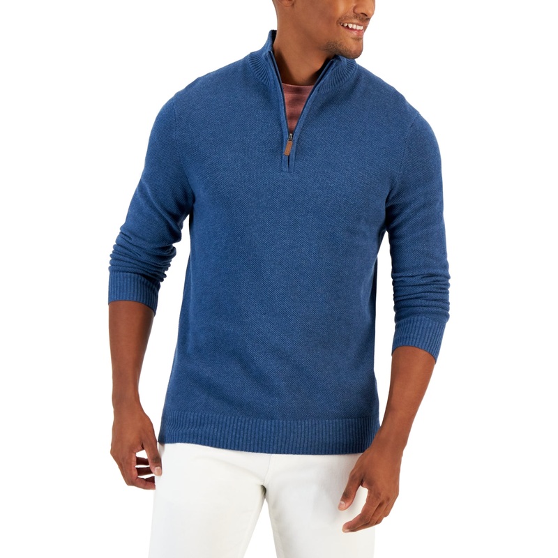 Club Room Mens Cotton 1/4 Zip Pullover Sweater Dark Blue Small