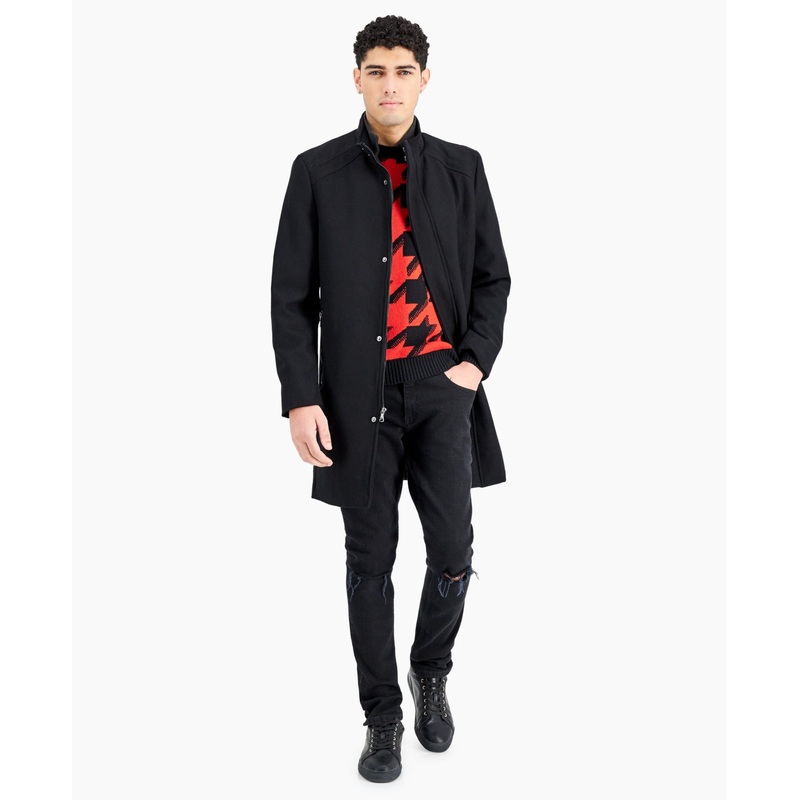INC Men's Kylo Topcoat Overcoat Deep Black MEDIUM