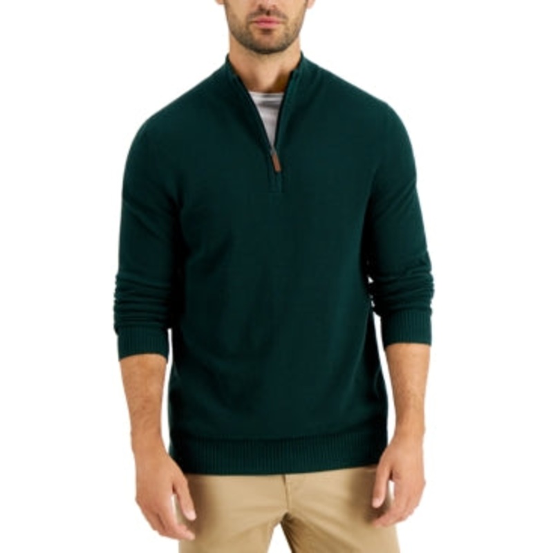 Men's Cotton 1/4 Zip Pullover Sweater Dark Green Small